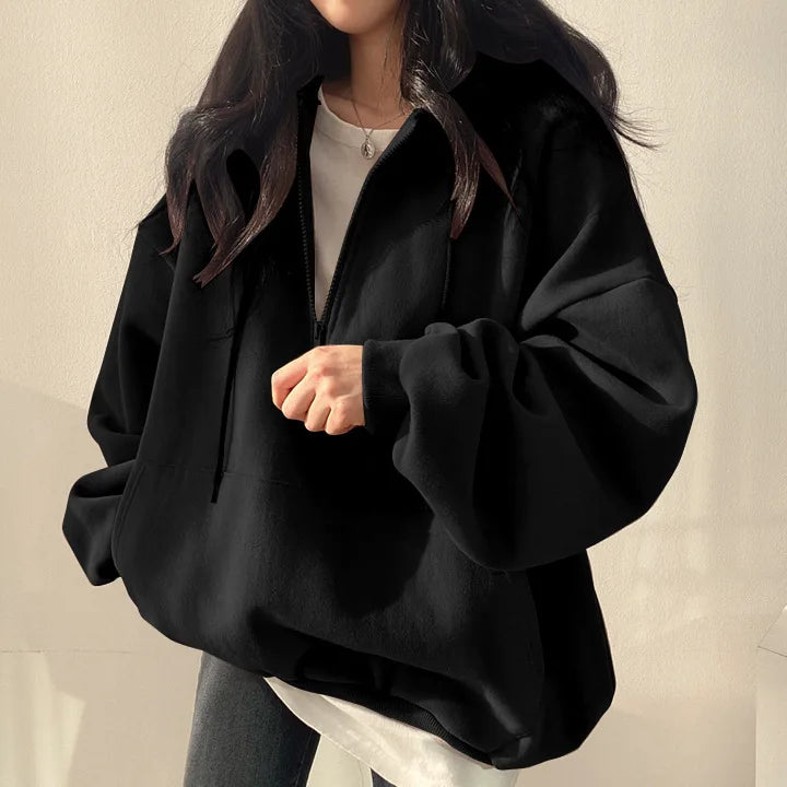 Felpa con cappuccio da donna Harajuku sciolto oversize tinta unita Top mezza Zip felpa donna Casual manica lunga tasca cappotti con cappuccio 2023