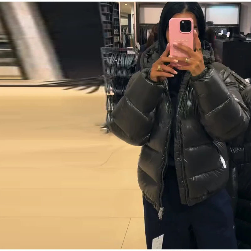 2025 Autunno Inverno Stile neutro Cappotto imbottito in cotone Casual Cerniera con cappuccio Giacca solida Moda Parka caldo a prova di freddo Capispalla