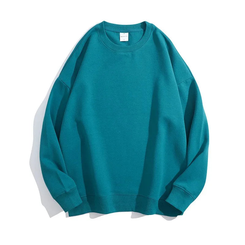 Maglione con spalle scoperte e collo rotondo in cotone sano di alta qualità da 40 colori per uomo e donna, ampio con spalle scoperte oversize