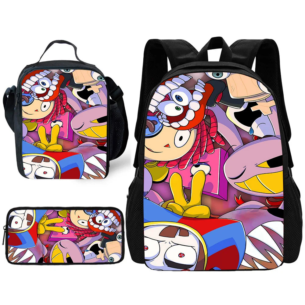 Zaino scolastico per bambini Cartoon A-AmazingS DigitalS Circus con borse per il pranzo, astucci, zaini scolastici per ragazzi e ragazze, miglior regalo