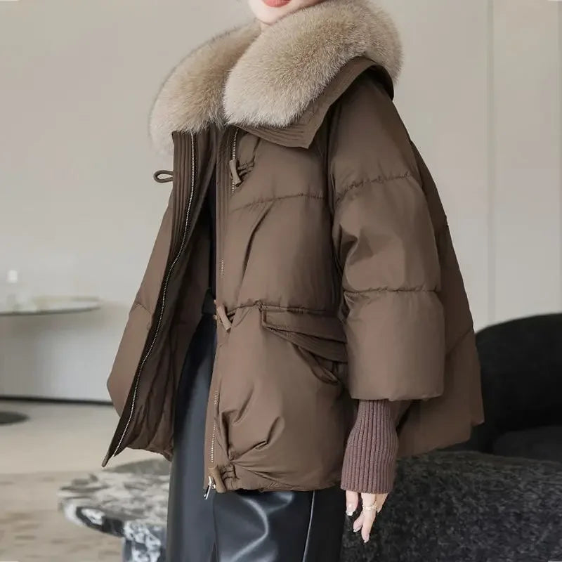 2025 inverno nuovo piumino corto imbottito donna Parka collo di pelliccia cappotti di cotone spesso vestiti nero tuta sportiva casual femminile nuovo