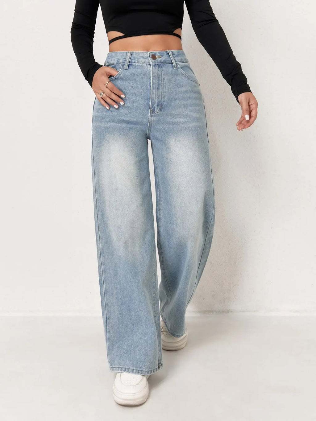 Jeans per donna Y2k vestiti pantaloni in denim a gamba larga azzurri moda allentata semplice elasticizzato libero quattro stagioni popolare casual