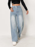 Jeans per donna Y2k vestiti pantaloni in denim a gamba larga azzurri moda allentata semplice elasticizzato libero quattro stagioni popolare casual