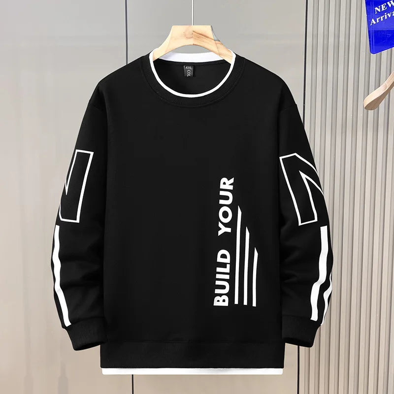 12XL Plus Size Felpe da uomo Primavera Autunno Falso design in due pezzi Felpa Moda Casual O-Collo Pullover Maschile Big Size 12XL