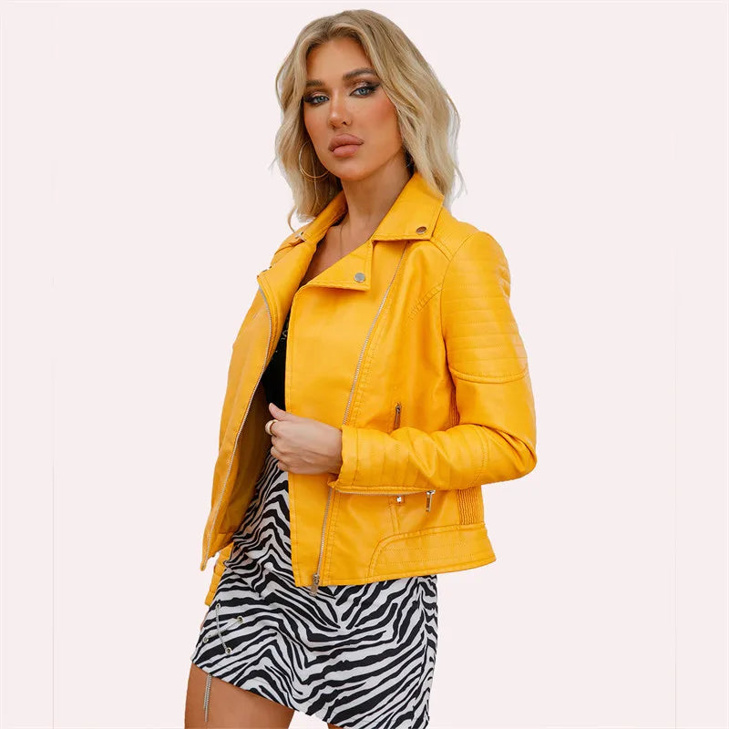2026 Giacca in ecopelle da donna di nuova moda, cappotto casual in PU con cerniera primavera autunno, capispalla da motociclista femminile abbigliamento da donna S-XXXL