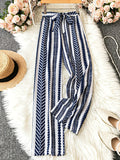 Pantaloni lunghi da spiaggia a gamba larga, stile bohémien, casual ed eleganti, stampati, elasticizzati, a vita alta, modellanti, da donna.