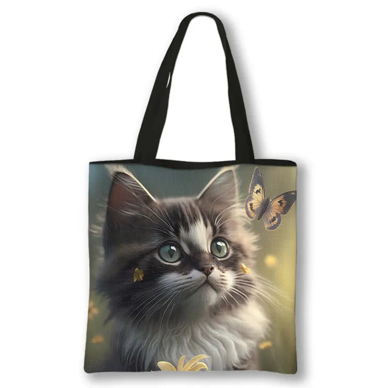Borsa a tracolla con stampa gattino Kawaii Animali Gatti Cartoon Grafica Totes Borse Borsa da donna di grande capacità Borse shopper riutilizzabili Regalo