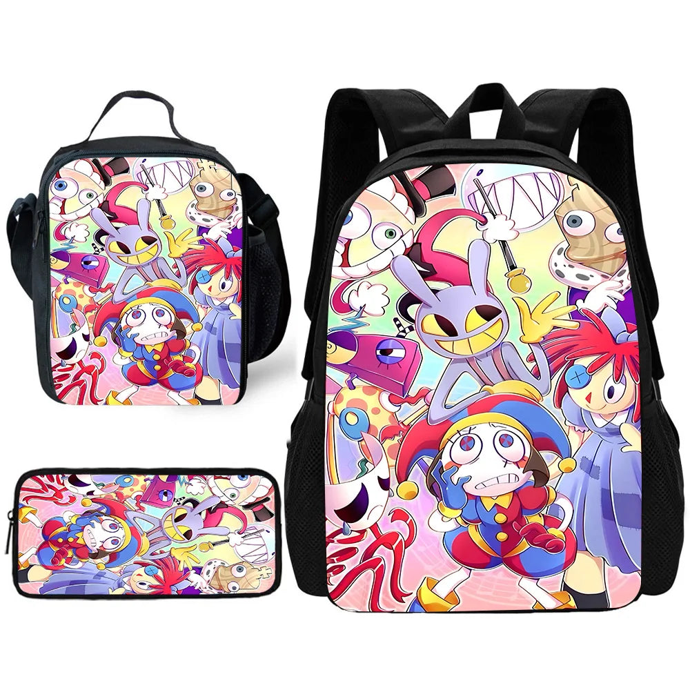 Zaino scolastico per bambini Cartoon A-AmazingS DigitalS Circus con borse per il pranzo, astucci, zaini scolastici per ragazzi e ragazze, miglior regalo