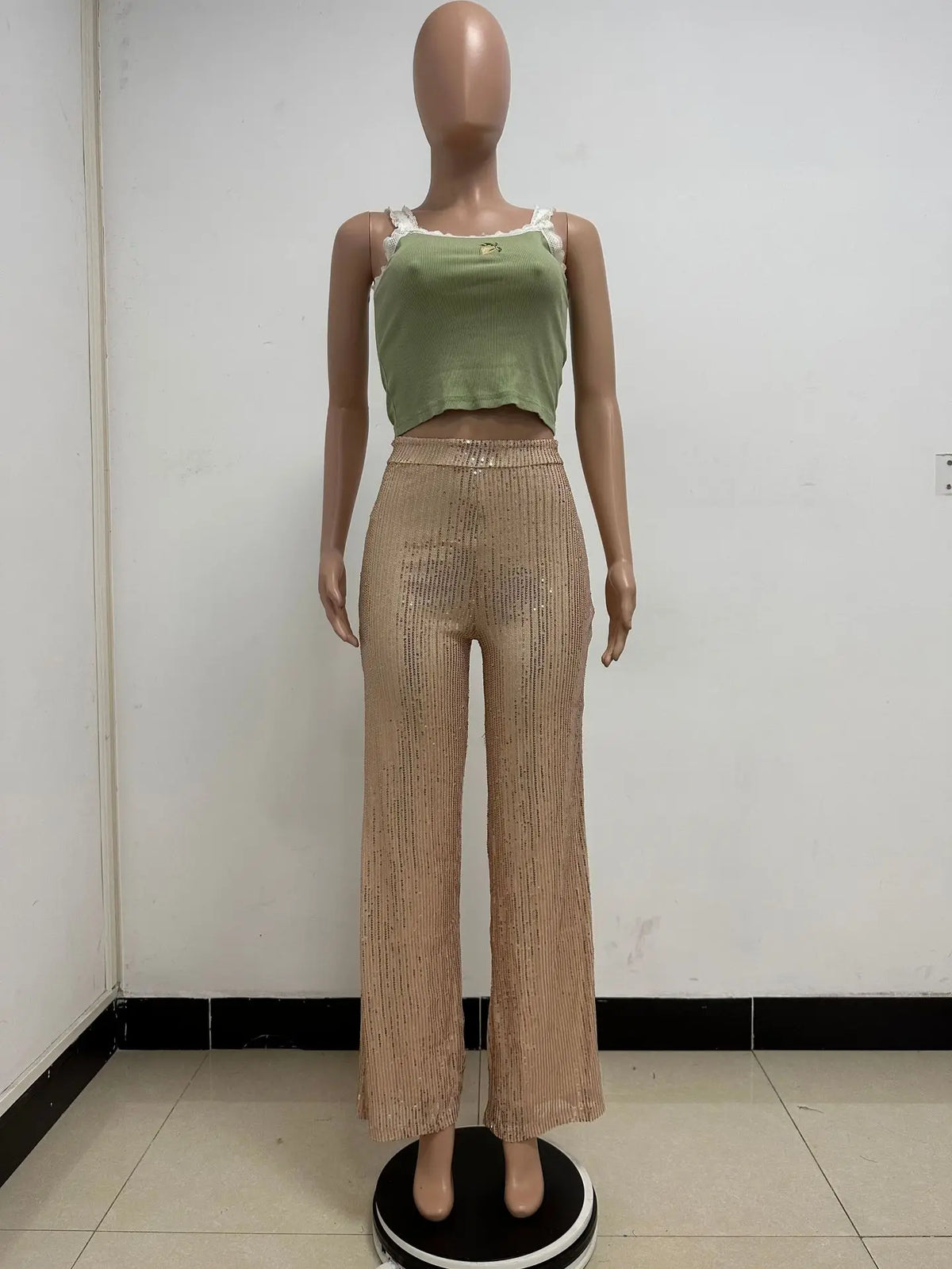 Pantaloni da donna, abbigliamento femminile, vestiti alla moda, pantaloni casual con paillettes, pantaloni eleganti, ampi e fluidi, a gamba larga, hwy5623