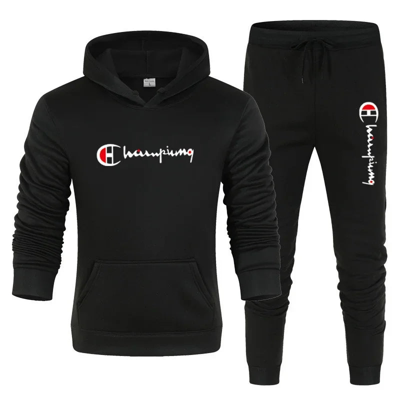 2025 Tuta da uomo Felpa con cappuccio + Pantaloni della tuta 2 pezzi Set Tuta sportiva Casual Jogger Abbigliamento sportivo 2 pezzi Set streetwear maschile