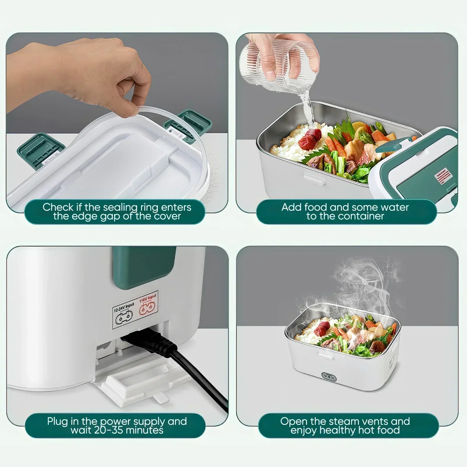 Electric Lunch Box Food Warmer 1.8 L 80W  Camping Bento Picnic Portable Food Heater Car/Truck/Home in-car Electric Lunch Box