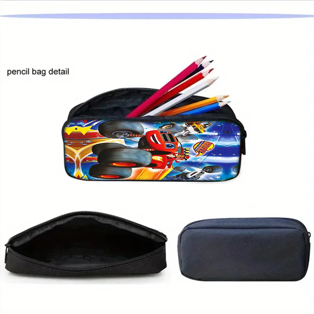 Zaino Scolastico 3D Cartoon Blaze Monster Machines con Borsa Pranzo, Astuccio, Zaino per Bambini e Bambine, Miglior Regalo