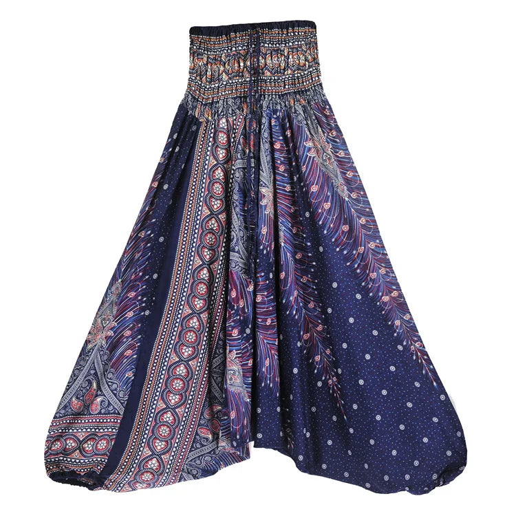 Pantaloni della Boemia Donna Pantalones Mujer Hippie Vita alta Rayon Harem Baggy Boho Yoga Beach Wear Pour Femme Calca Feminina Stampato