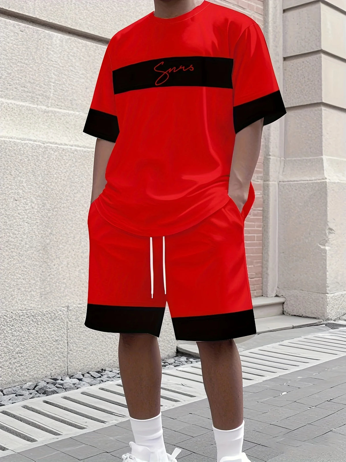 Set sportivo da uomo Set da due pezzi Girocollo Top a maniche corte e pantaloncini Completo da corsa da uomo T-shirt taglie forti T-shirt estiva da uomo