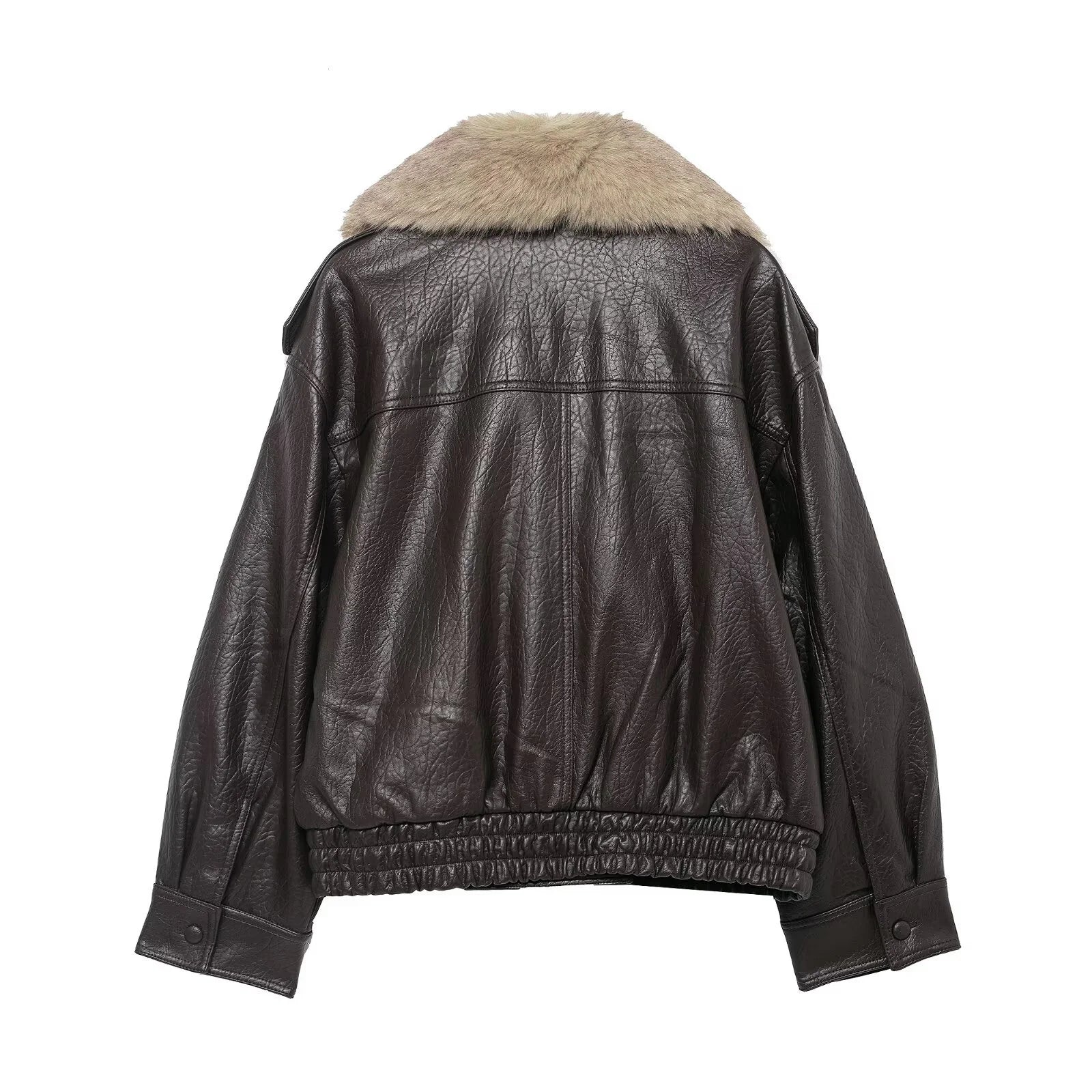 TFMLN 2025 Donne di Inverno Allentato Giacca In Ecopelle Moda Rimosso Grande Collo di Pelliccia Cappotto Causale High Street Doppio Petto Outwear
