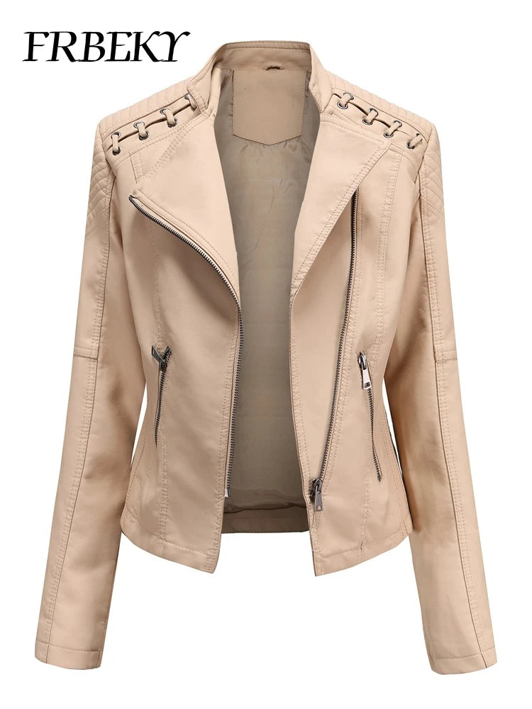 Primavera autunno sezione corta manica lunga giacca con cerniera giacca Slim in ecopelle Casual tinta unita giacca moda capispalla allentata