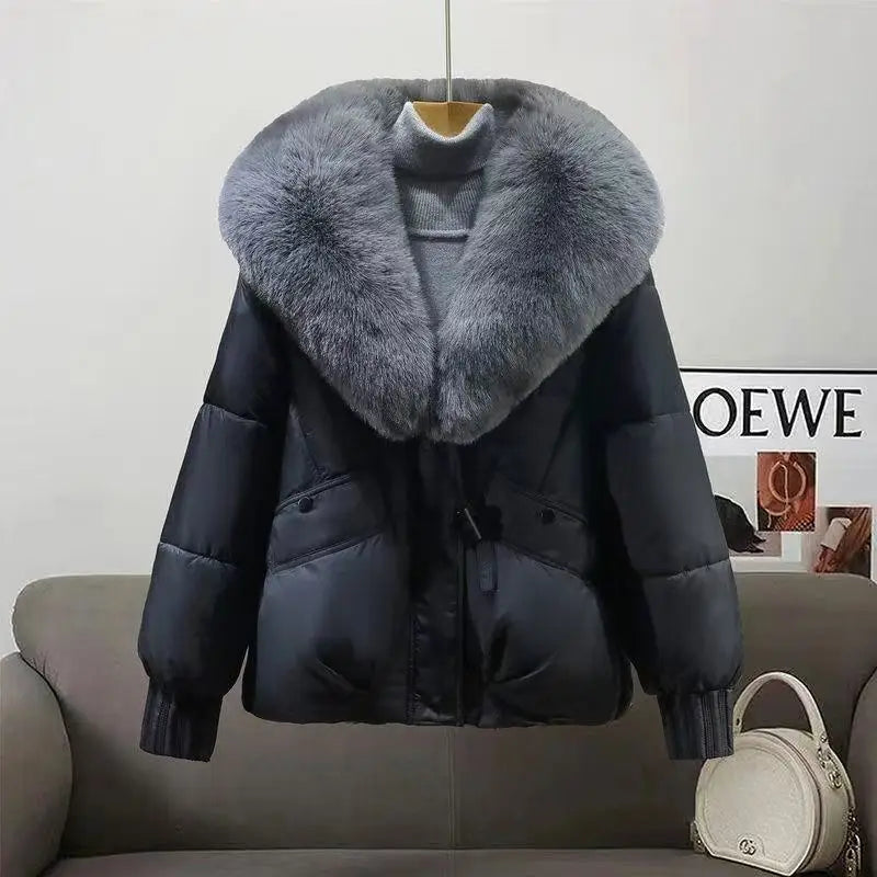 2025 inverno nuovo piumino corto imbottito donna Parka collo di pelliccia cappotti di cotone spesso vestiti nero tuta sportiva casual femminile nuovo