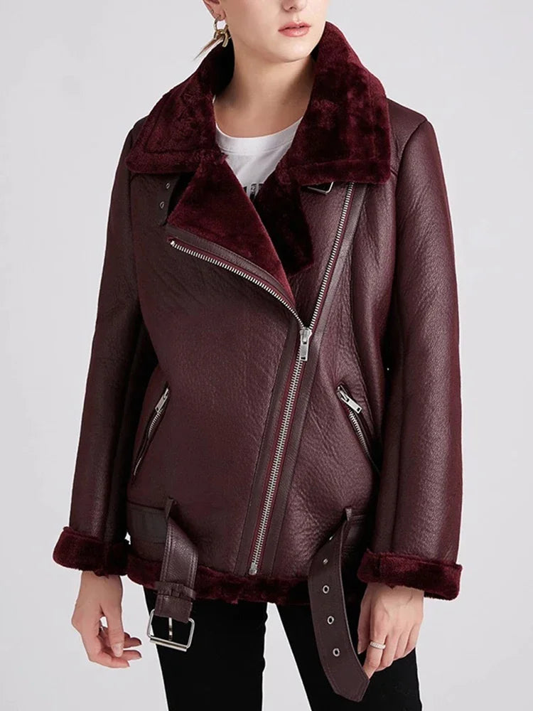 Ailegogo Cappotti Invernali Donna Spessa Pelliccia Sintetica Cappotto di Pelle di Pecora Pelliccia Femminile Giacca Impiombata Aviatore Outwear Casaco Feminino