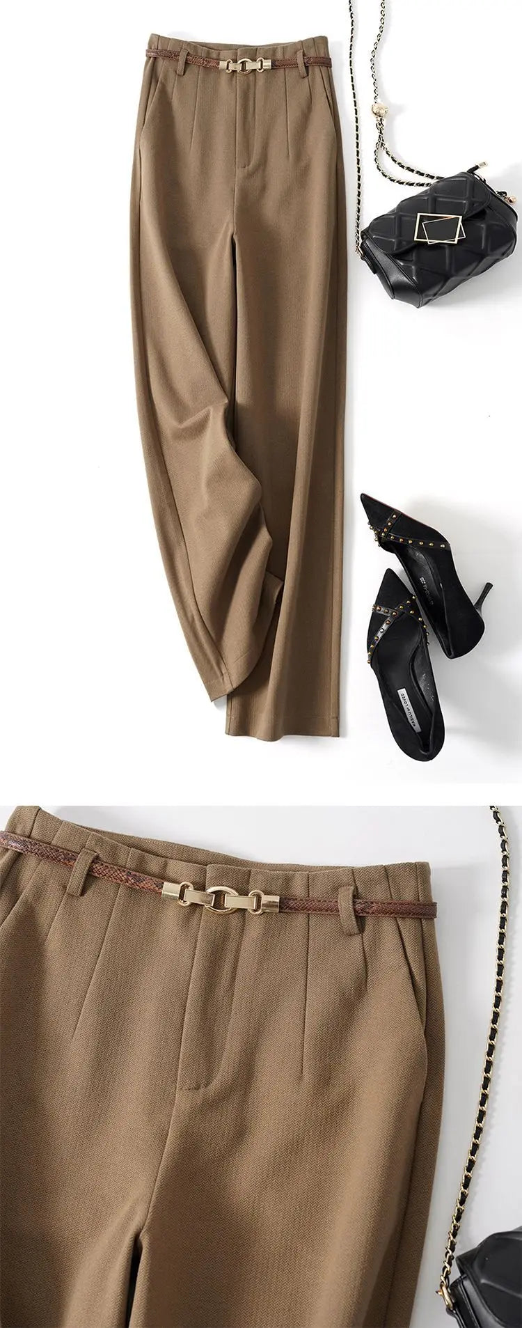 CGC Pantaloni larghi larghi a vita alta alla moda coreana Pantaloni di lana da donna Pantaloni larghi dritti solidi semplici Pantaloni da jogging casual