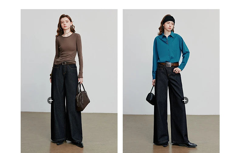 TOYOUTH Jeans denim da donna 2025 Autunno Nuovi pantaloni larghi a banana curvi larghi