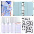 1spc budget card 12 sheets+zipper bag 8 sheets+2 sheets English stickers A6 leather retro marble pattern copper corner accountin