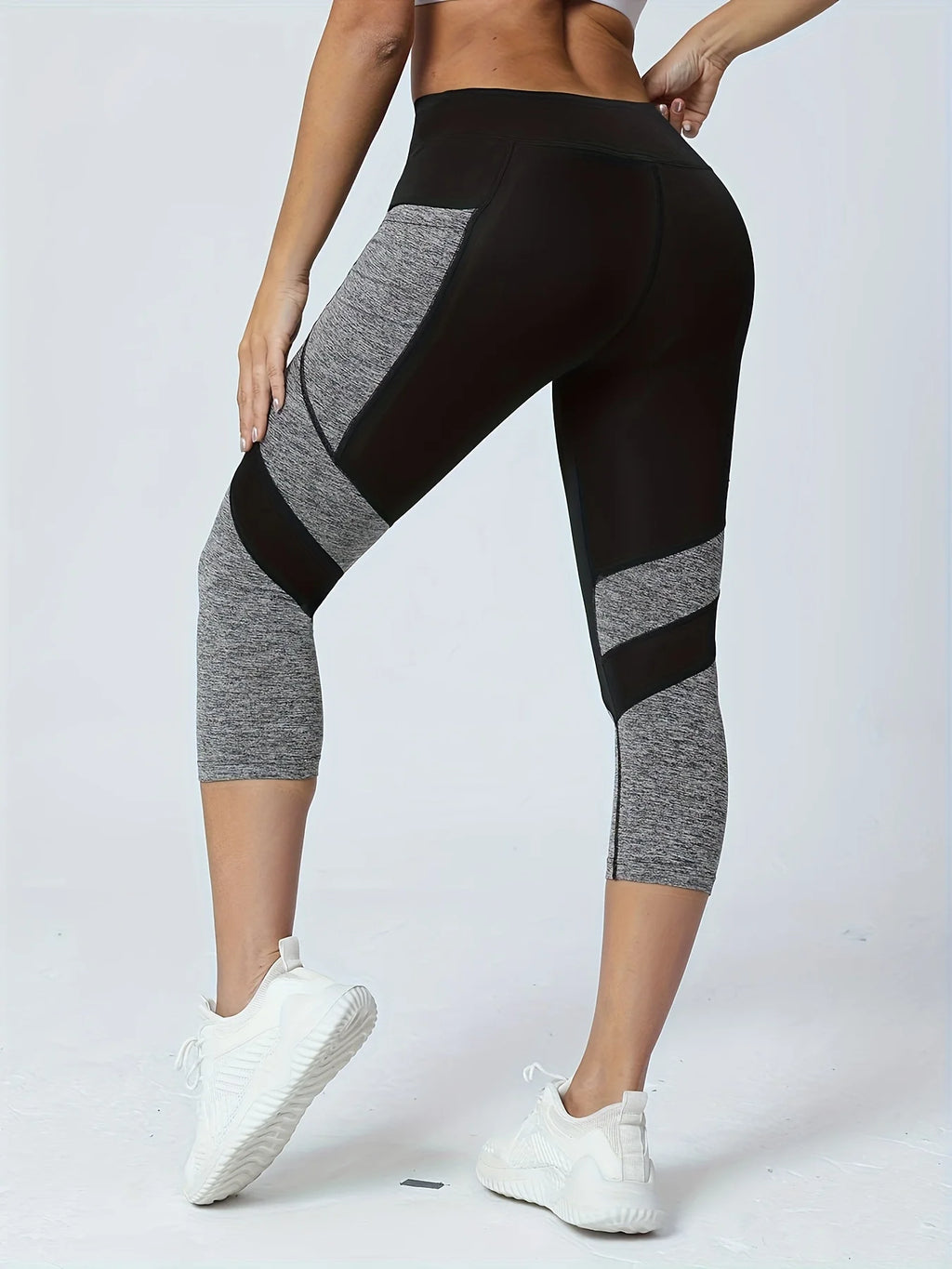 Pantaloni da yoga a vita alta con tasca patchwork da donna Pantaloni sportivi Capri Leggings Tummy Tuck