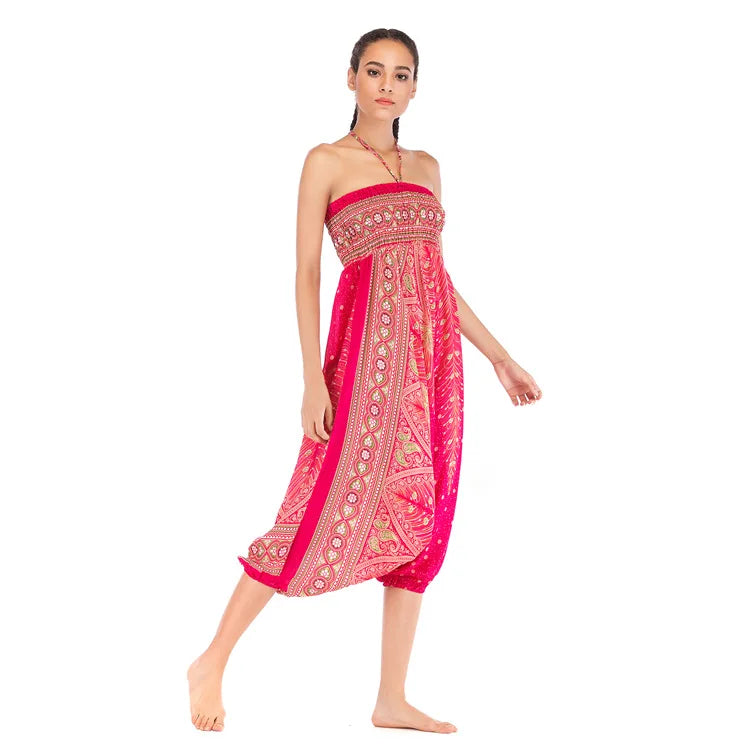Pantaloni della Boemia Donna Pantalones Mujer Hippie Vita alta Rayon Harem Baggy Boho Yoga Beach Wear Pour Femme Calca Feminina Stampato