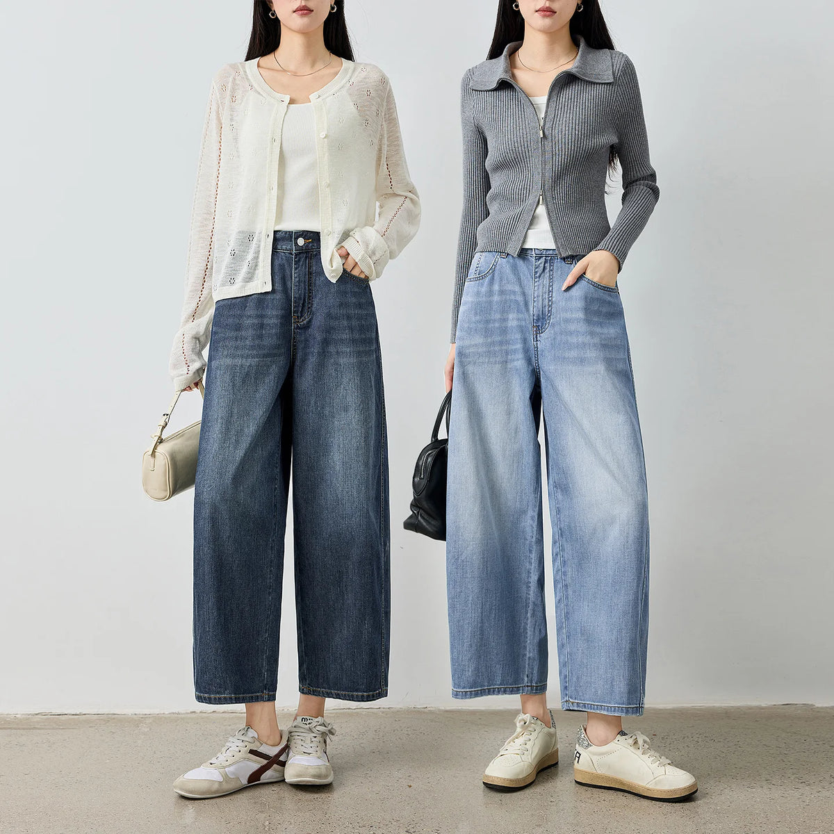 TOYOUTH Jeans da donna 2026 Autunno Nuovi pantaloni cropped a gamba larga deconstruiti con vestibilità snellente