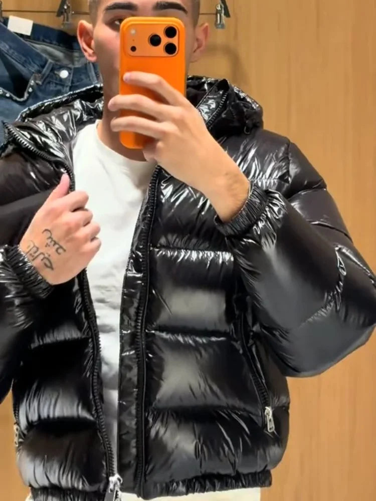2025 Autunno Inverno Stile neutro Cappotto imbottito in cotone Casual Cerniera con cappuccio Giacca solida Moda Parka caldo a prova di freddo Capispalla