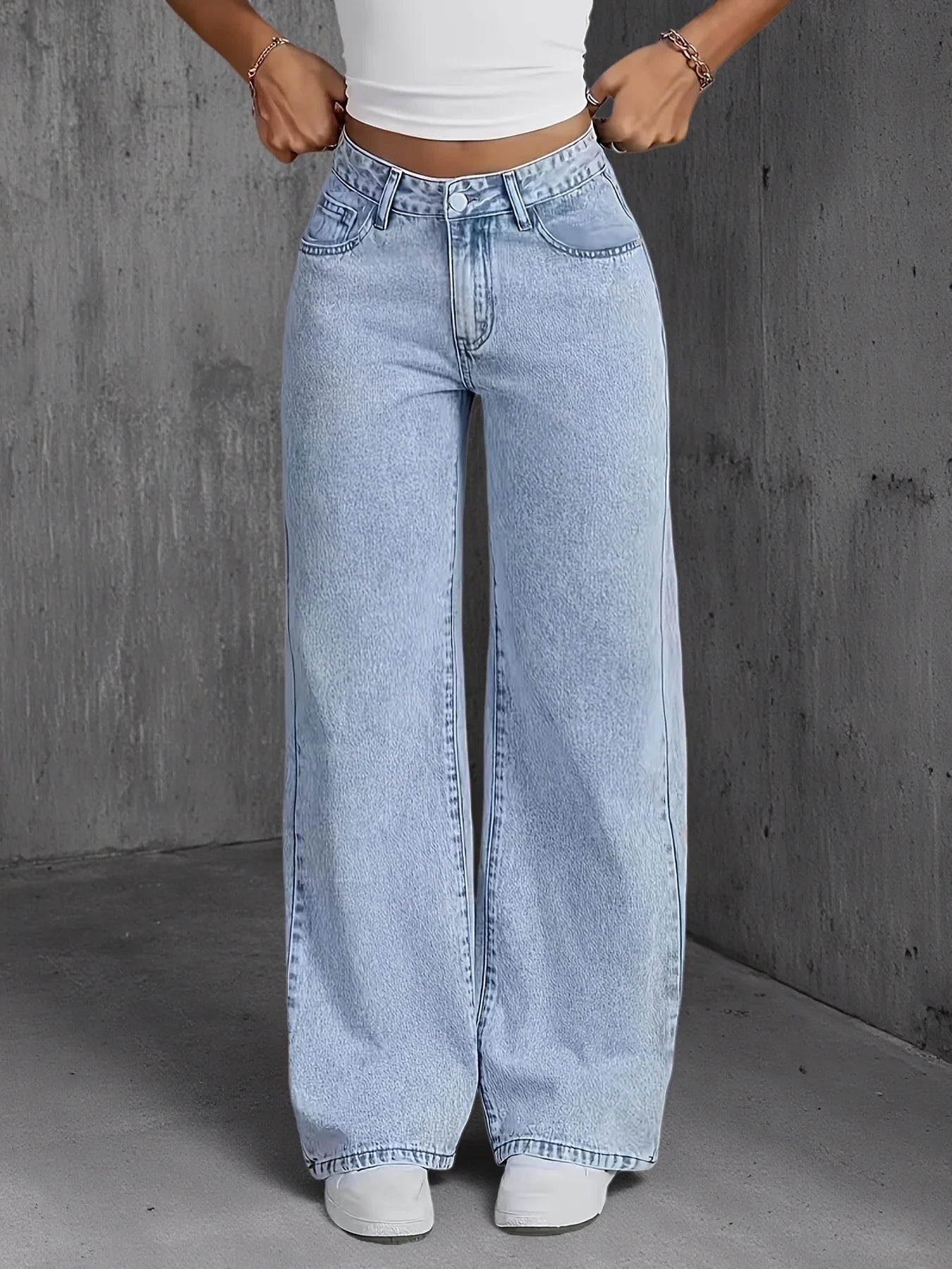 Jeans per donna Y2k vestiti pantaloni in denim a gamba larga azzurri moda allentata semplice elasticizzato libero quattro stagioni popolare casual