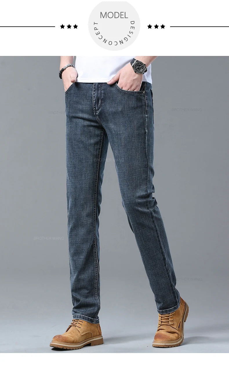 Jeans slim azzurri da uomo primaverili Pantaloni in denim in tessuto elasticizzato casual alla moda Pantaloni classici Grigio fumo
