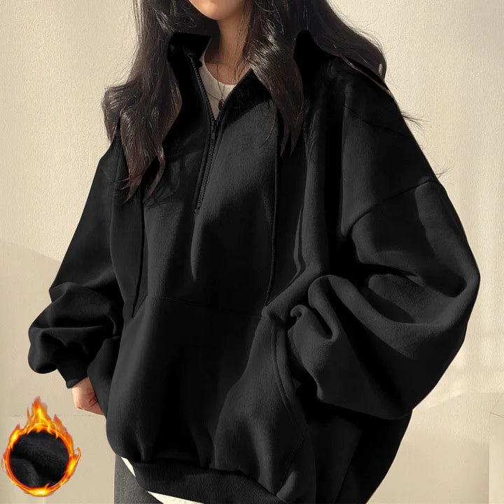 Felpa con cappuccio da donna Harajuku sciolto oversize tinta unita Top mezza Zip felpa donna Casual manica lunga tasca cappotti con cappuccio 2023