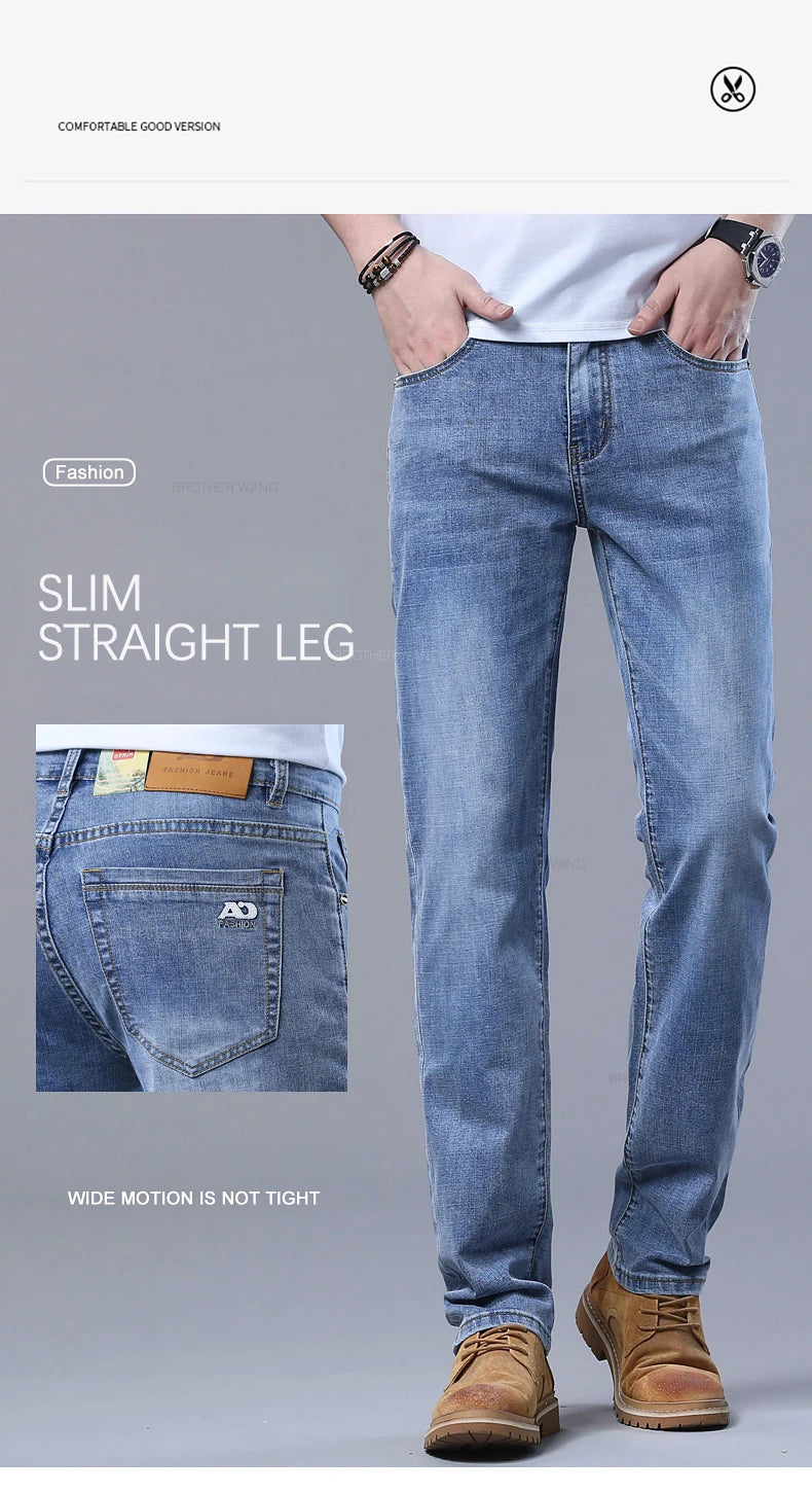 Jeans slim azzurri da uomo primaverili Pantaloni in denim in tessuto elasticizzato casual alla moda Pantaloni classici Grigio fumo