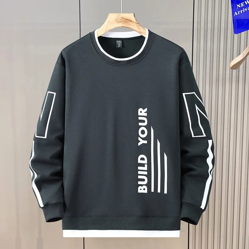 12XL Plus Size Felpe da uomo Primavera Autunno Falso design in due pezzi Felpa Moda Casual O-Collo Pullover Maschile Big Size 12XL