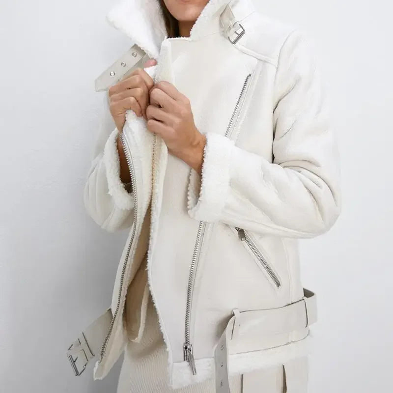 Ailegogo Cappotti Invernali Donna Spessa Pelliccia Sintetica Cappotto di Pelle di Pecora Pelliccia Femminile Giacca Impiombata Aviatore Outwear Casaco Feminino