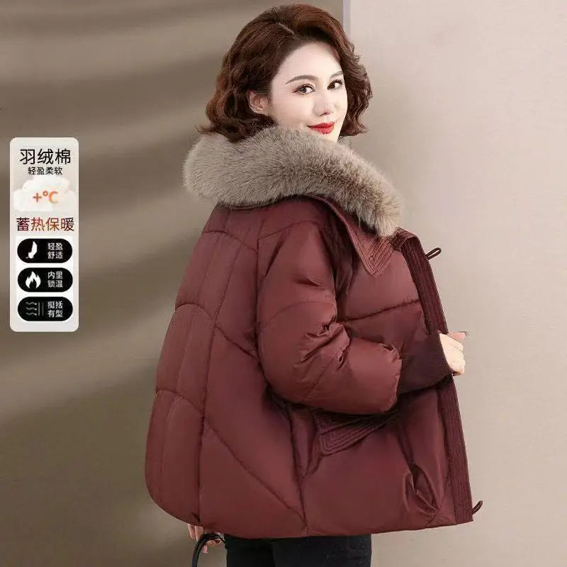 2025 inverno nuovo piumino corto imbottito donna Parka collo di pelliccia cappotti di cotone spesso vestiti nero tuta sportiva casual femminile nuovo