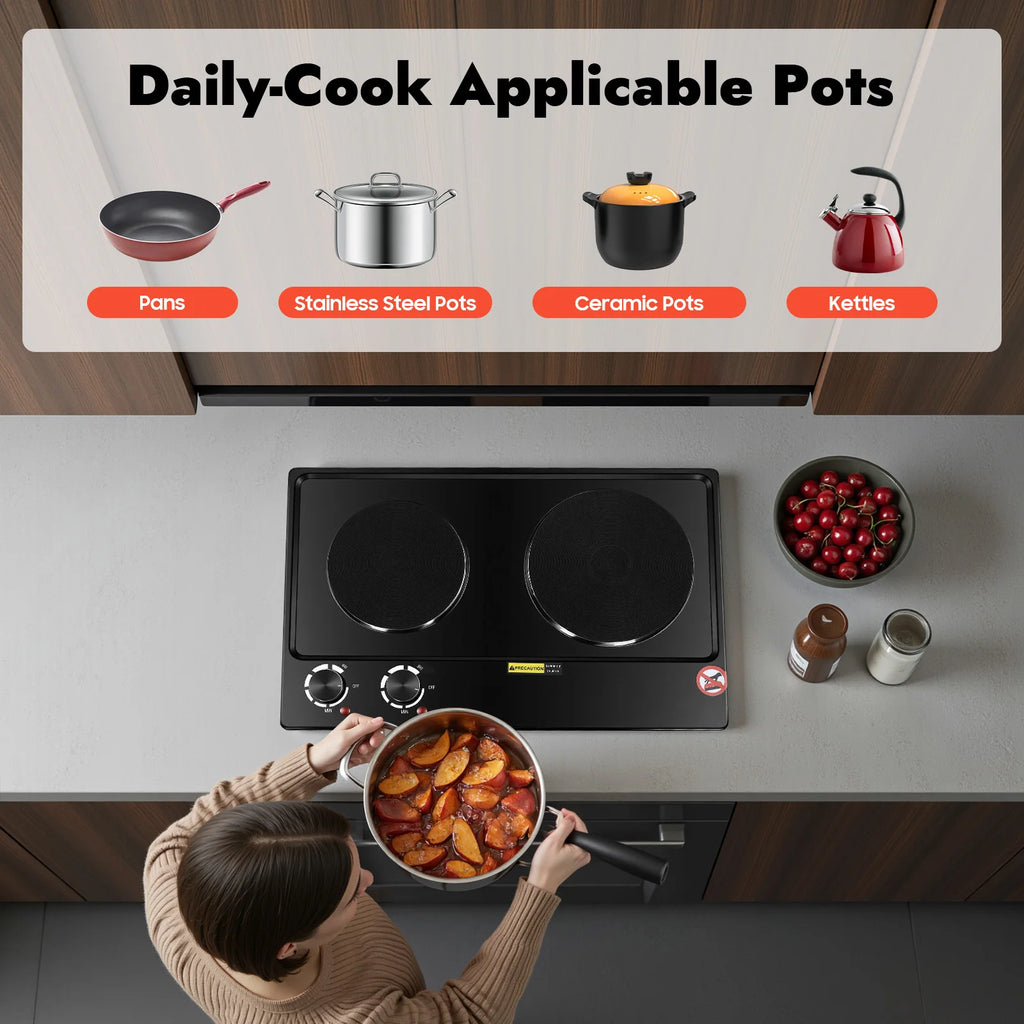 Electric Hob Cooker with 2 Plate| 2500W Electric Stove Cooktop| Knob Control, 6 Gear