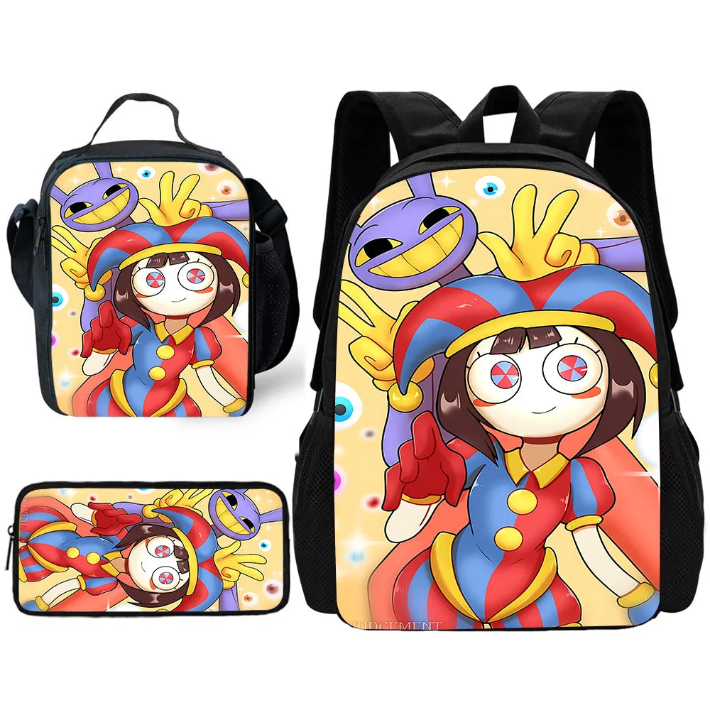 Zaino scolastico per bambini Cartoon A-AmazingS DigitalS Circus con borse per il pranzo, astucci, zaini scolastici per ragazzi e ragazze, miglior regalo
