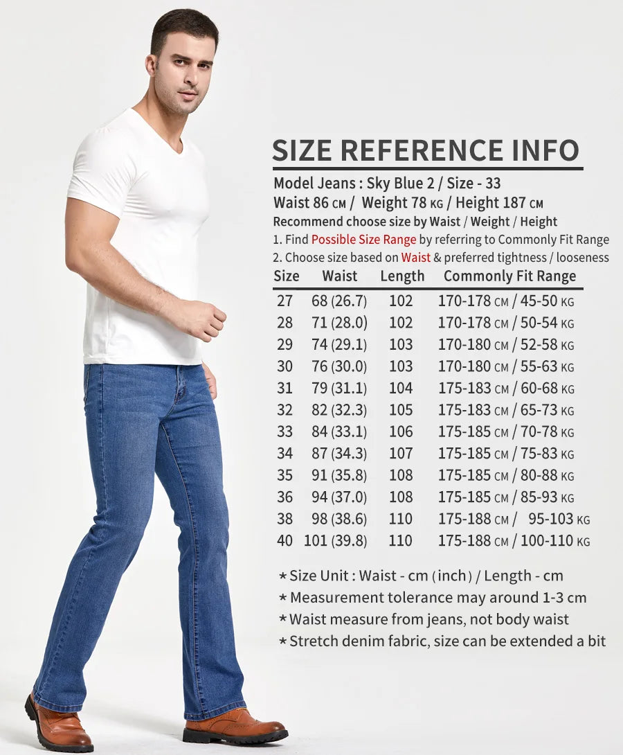 Jeans da uomo con taglio a stivale Pantaloni slim fit blu neri leggermente svasati Pantaloni classici in denim elasticizzato da uomo firmati