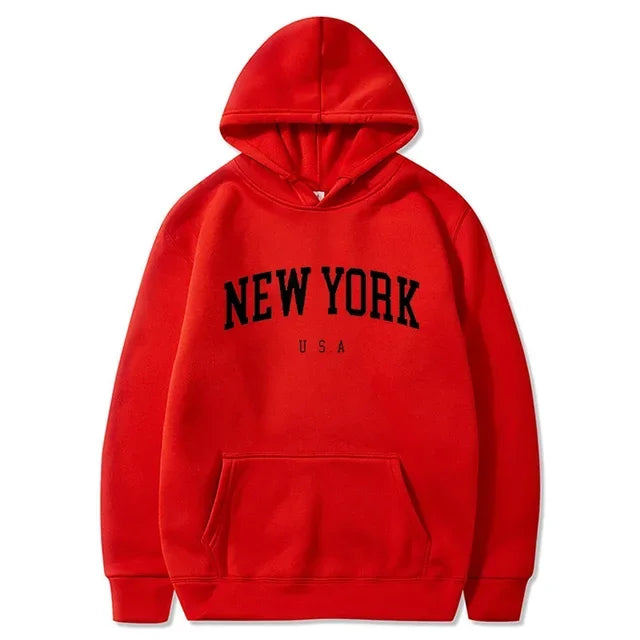 Uomo Donna New York USA City Felpe con cappuccio Moda Lettera stampata Felpe grafiche Allentate Casual Harajuku Pullover con cappuccio Abbigliamento sportivo