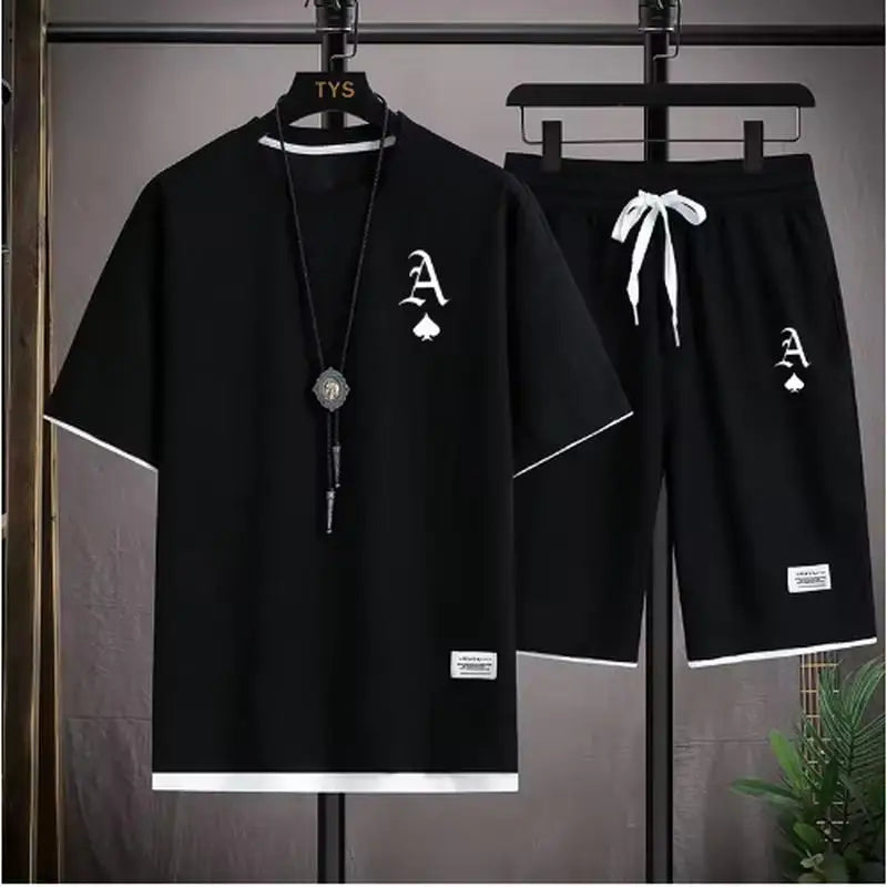 T-shirt a maniche corte da uomo casual alla moda e pantaloncini sportivi estivi all'aperto set da due pezzi casual quotidiano