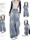 Jeans strappati larghi blu da donna Pantaloni in denim vintage Y2k Harajuku Pantaloni lunghi jeans larghi oversize stile giapponese anni 2000