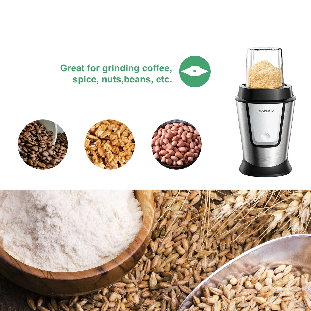 BioloMix 700W Compact Kitchen Blender 3-in-1 Juicer Food Processor and Dry Grinder Perfect for Making Fresh Juices Dips