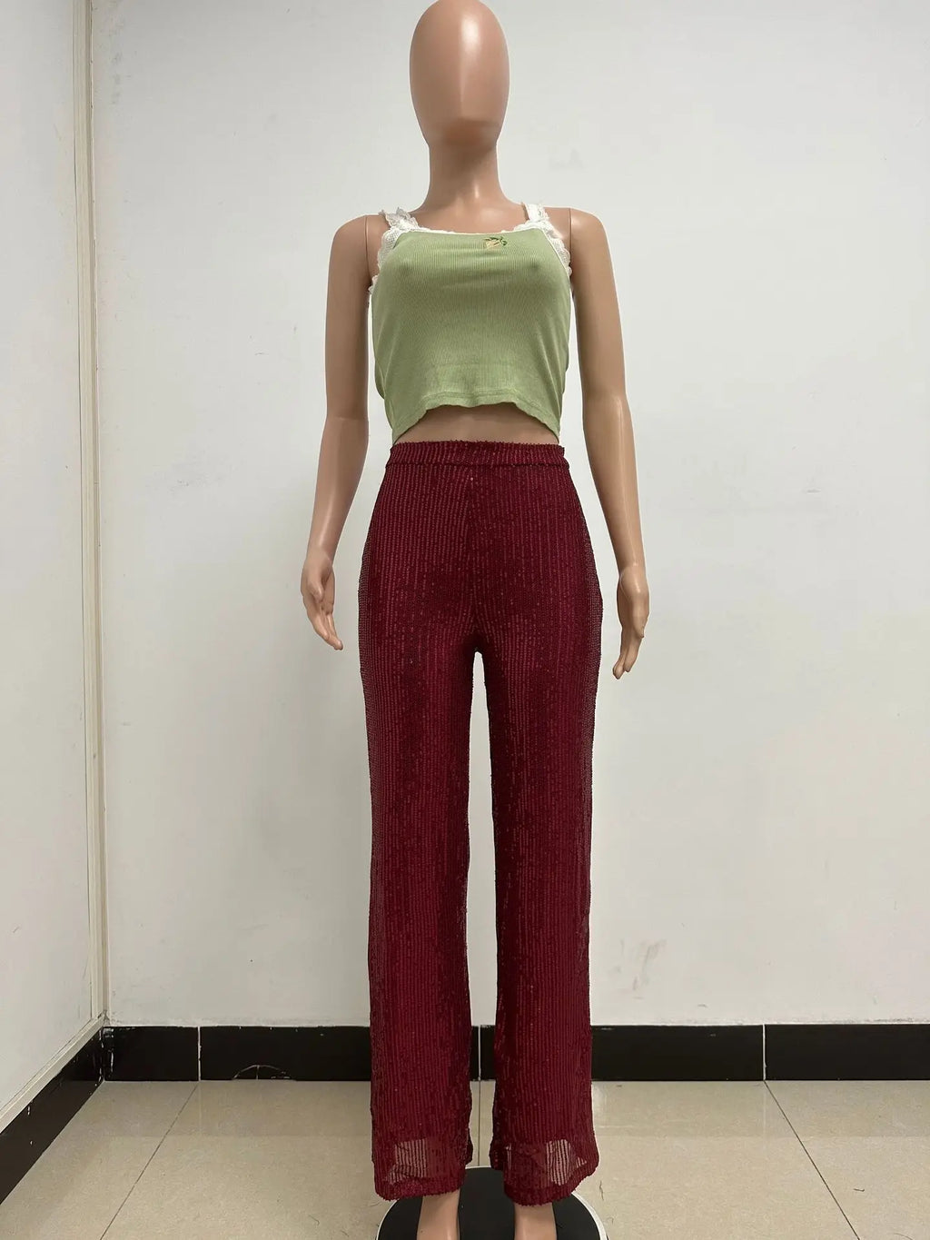 Pantaloni da donna, abbigliamento femminile, vestiti alla moda, pantaloni casual con paillettes, pantaloni eleganti, ampi e fluidi, a gamba larga, hwy5623