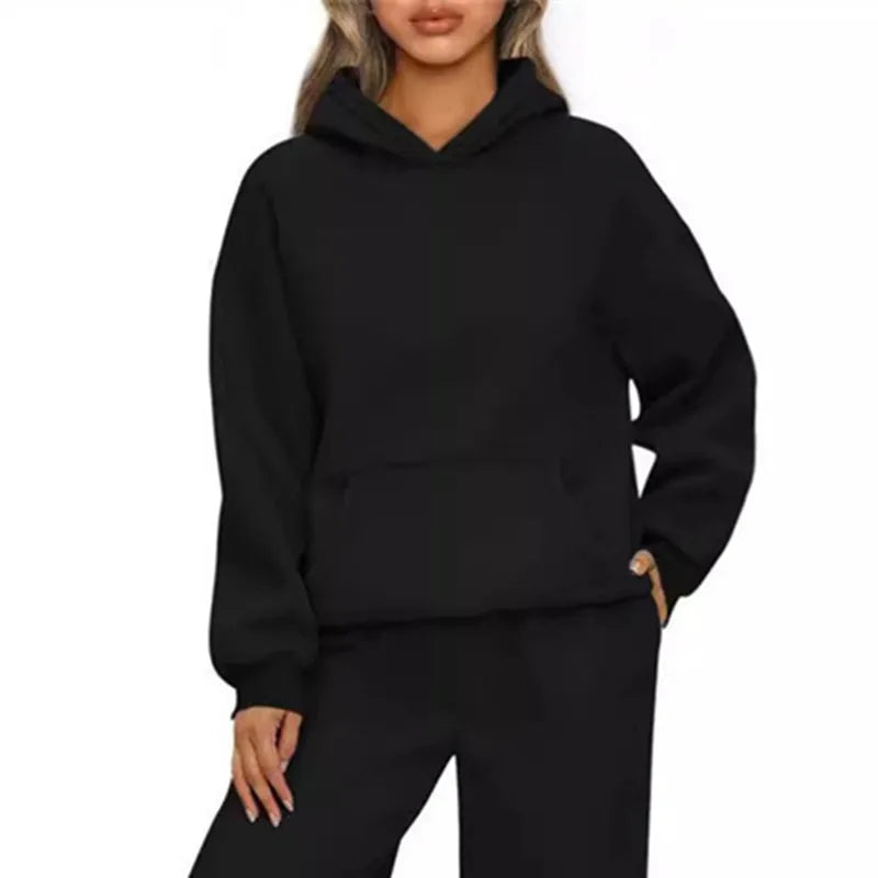 Felpa con cappuccio sportiva casual autunno inverno Felpa con cappuccio allentata moda donna a maniche lunghe tinta unita Pullover da donna
