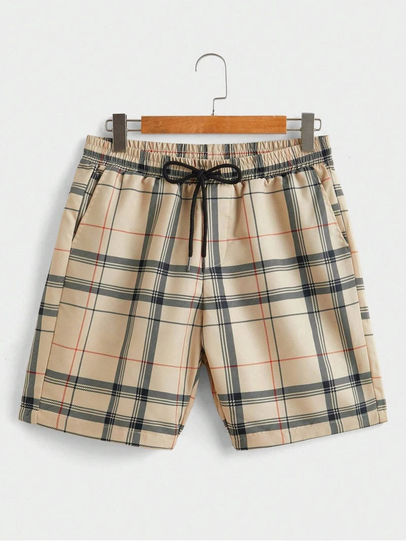 Abito da uomo casual da strada Camicia e pantaloncini con risvolto a maniche corte con motivo stampato scozzese alla moda personalizzato Set da due pezzi da uomo