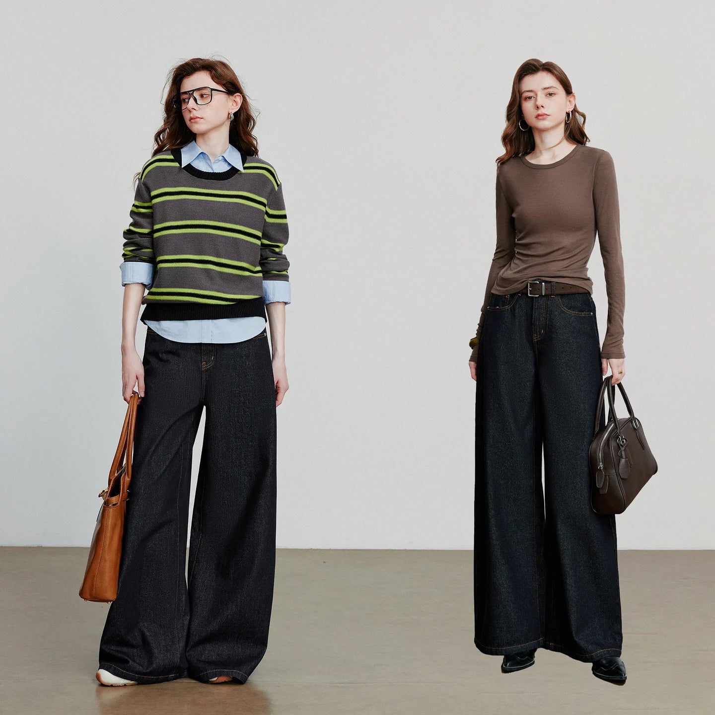 TOYOUTH Jeans denim da donna 2025 Autunno Nuovi pantaloni larghi a banana curvi larghi
