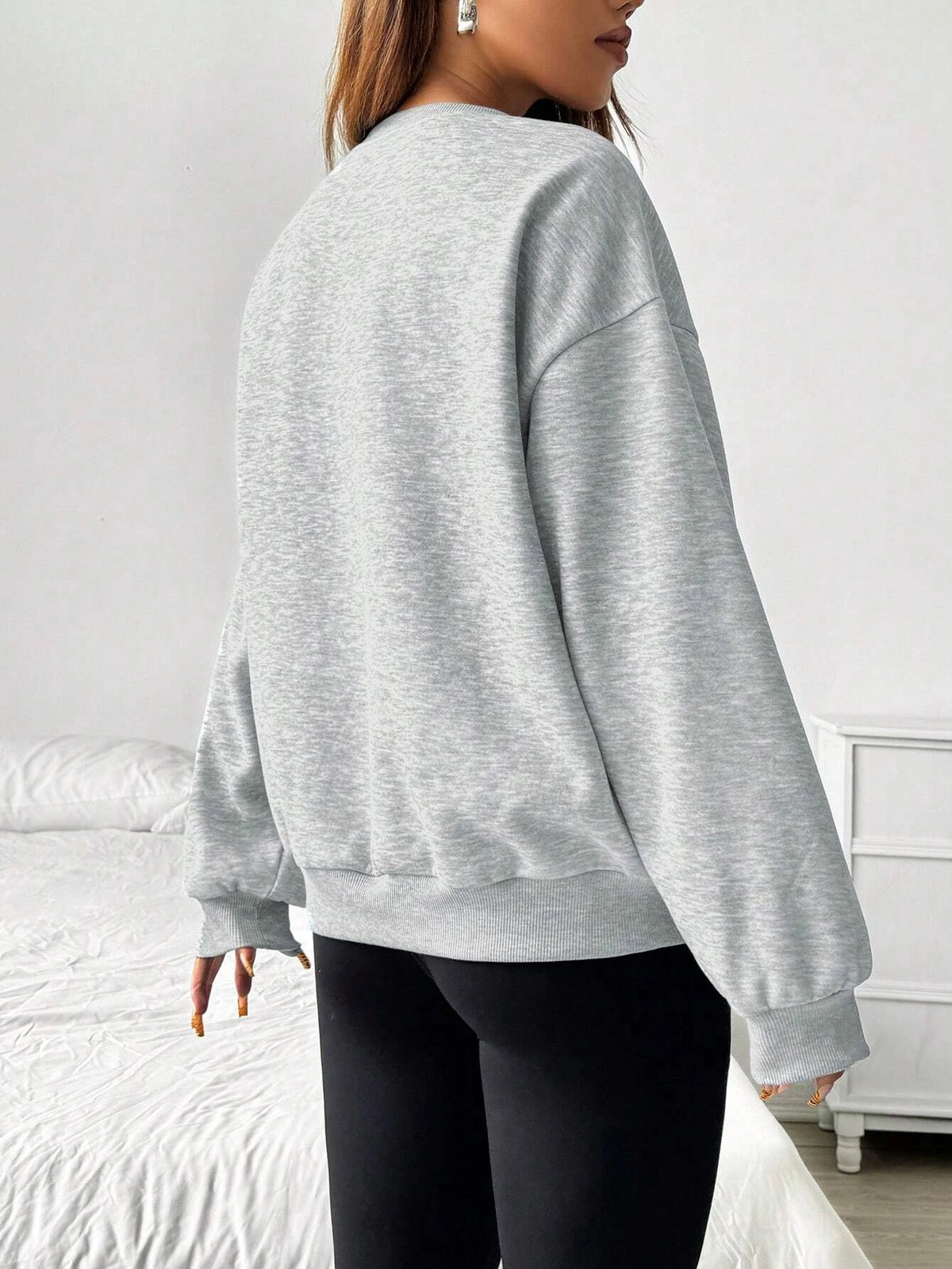 Felpa da donna casual semplice tinta unita ampia a maniche lunghe versione oversize o-collo top basic primavera/autunno streetwear