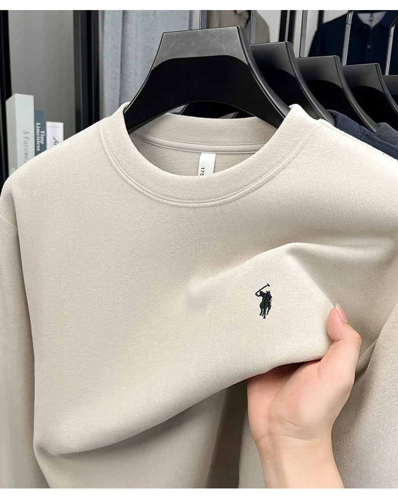 T-shirt a maniche lunghe di marca di lusso da uomo autunno Paul trendy squisito pony ricamo pullover allentato casual girocollo felpa
