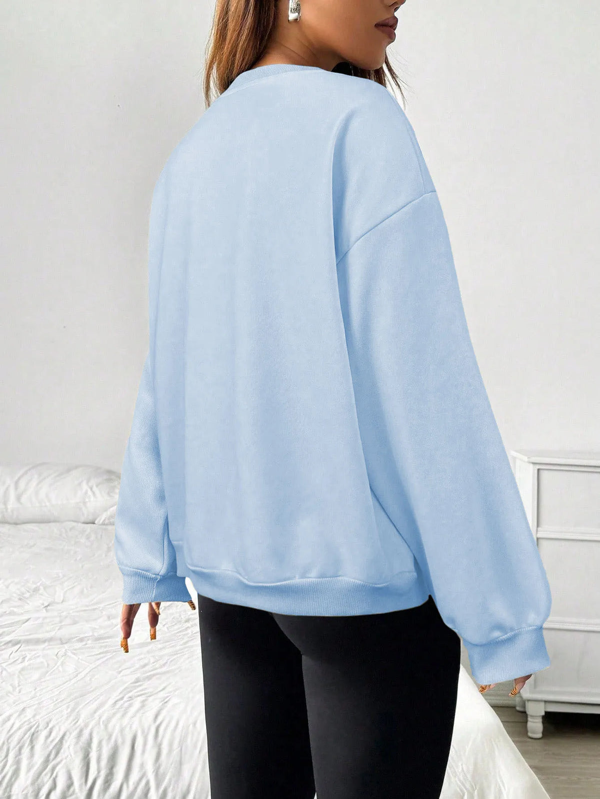 Felpa da donna casual semplice tinta unita ampia a maniche lunghe versione oversize o-collo top basic primavera/autunno streetwear